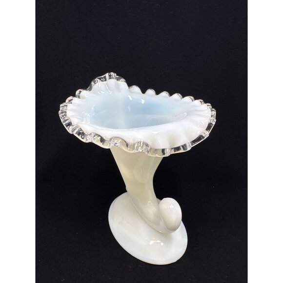 Vtg Fenton Silver Crest Milk Glass Cornucopia Ruffled Candle Holder 6.5'' Tall - Picture 1 of 8